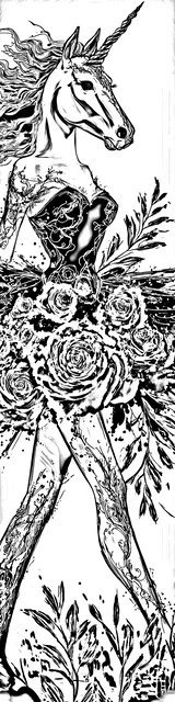 Free colorable bookmarks of a unicorn strutting as it walks